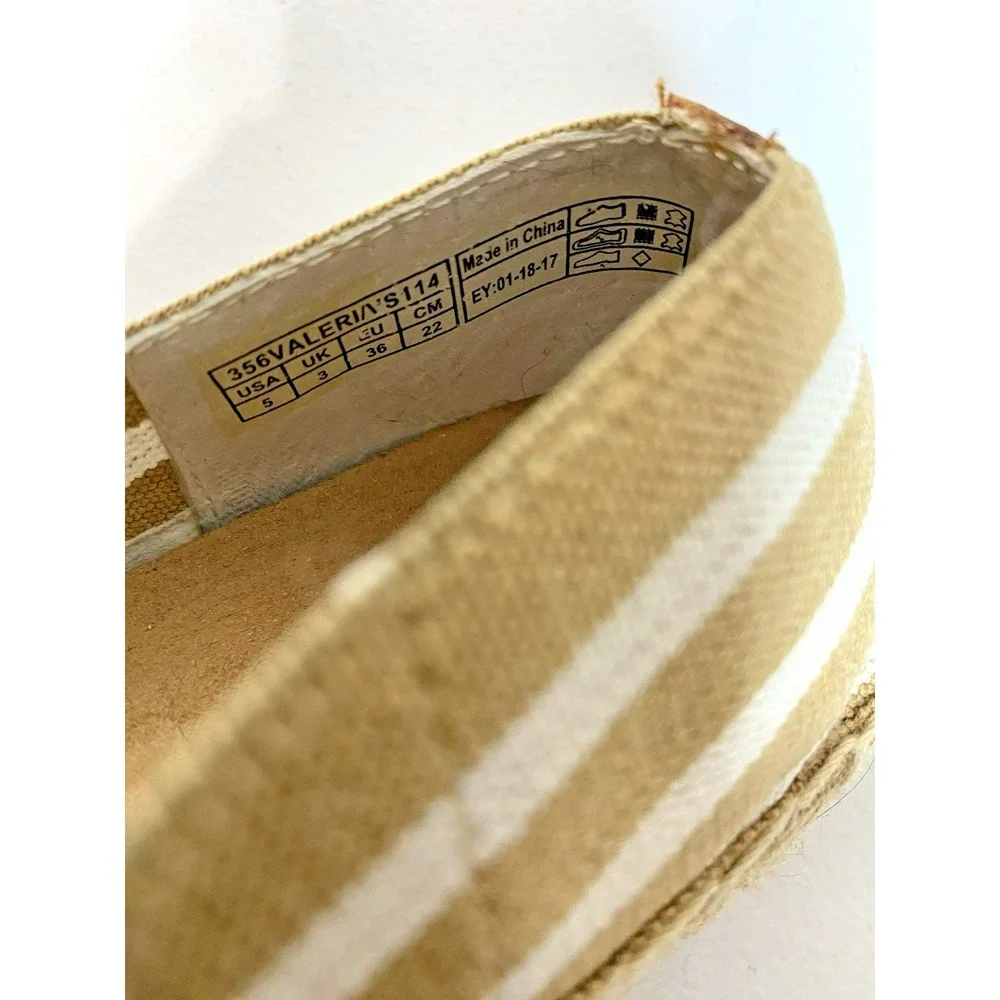 Vionic Espadrille Women's Size 5 Tan Cream Striped 356 Valeri Slip-On Flat EUC!!